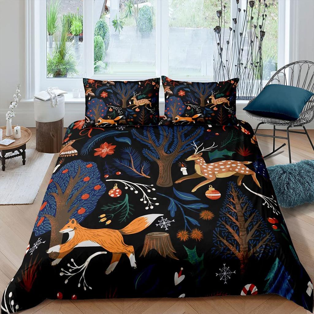 Comforter Fox Girls Cartoon Fox Bedding Set Lovely Animal Theme Comforter For Kids Teens King