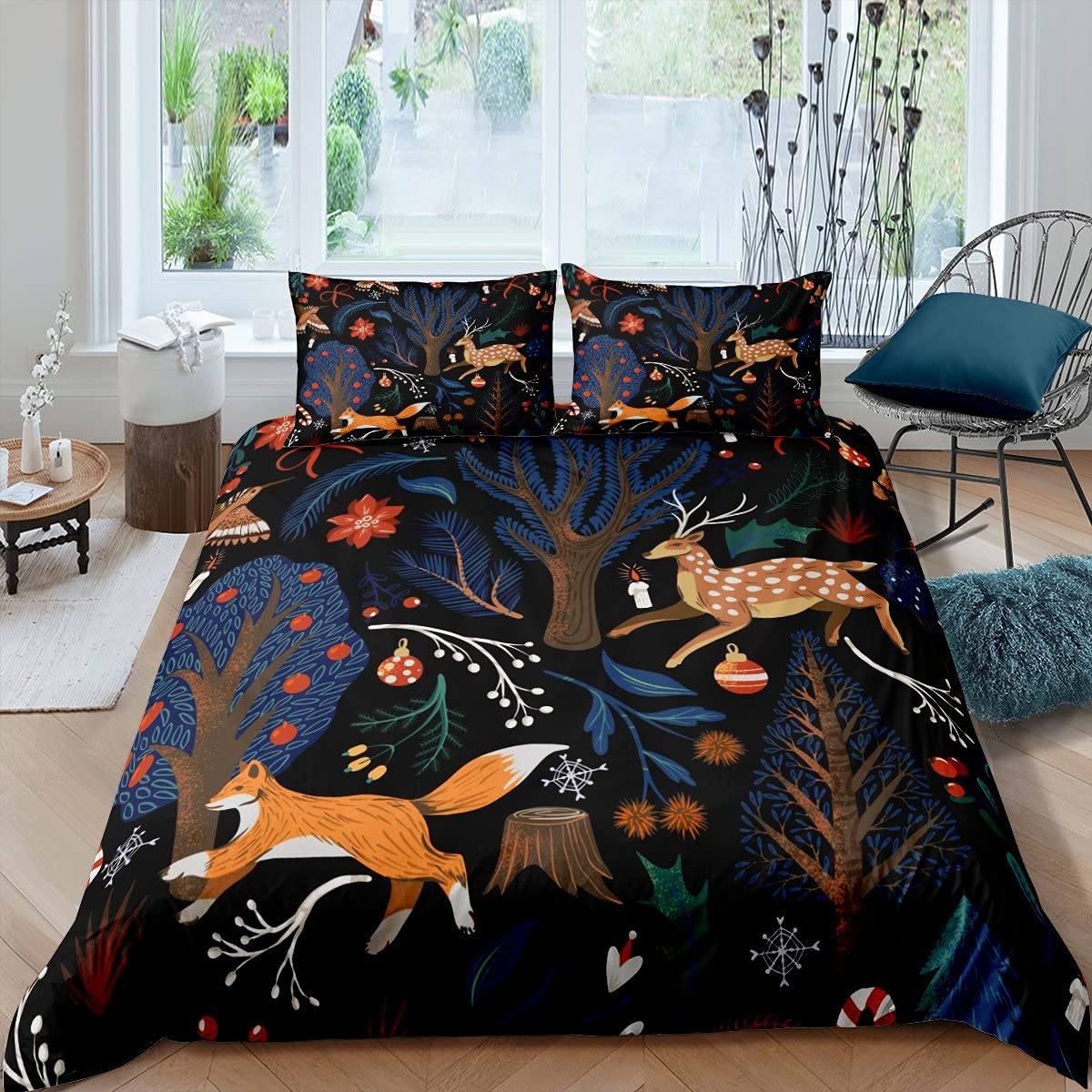 

Comforter Fox Girls Cartoon Fox Bedding Set Lovely Animal Theme Comforter For Kids Teens King Comforter (quilt)-EU Single(135*200cm)3pcs