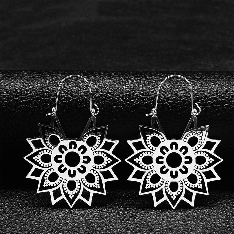 Trendy Yoga Lotus Flower Earrings Stainless Steel Gold Color Hoop Earrings for Women Jewelry boucles d'oreilles E9360S01