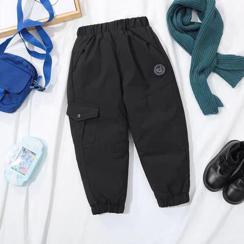 

Детские зимние пуховые брюки для мальчиков и девочек, пуховые брюки, рабочие брюки, утолщенные теплые брюки, длинные 90cm чёрный