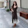 Women's French Retro Summer Patchwork Dress - Casual, Relaxed, Long Style, 2026