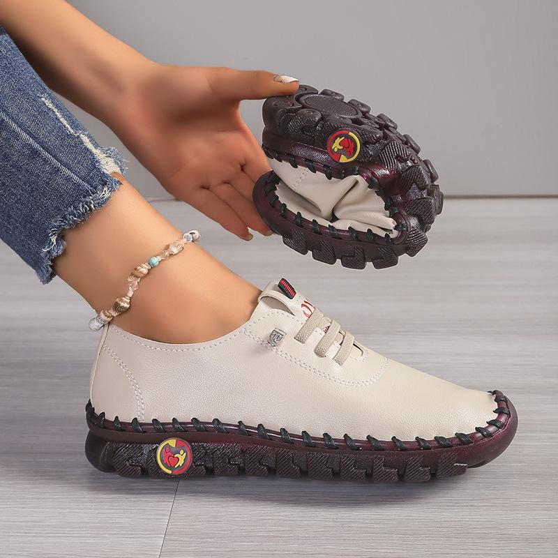 New Stitching Rubber Sole Single Shoes Women Soft Bottom Soft Leather Mom Shoes Large Size 35-45 Women's Shoes