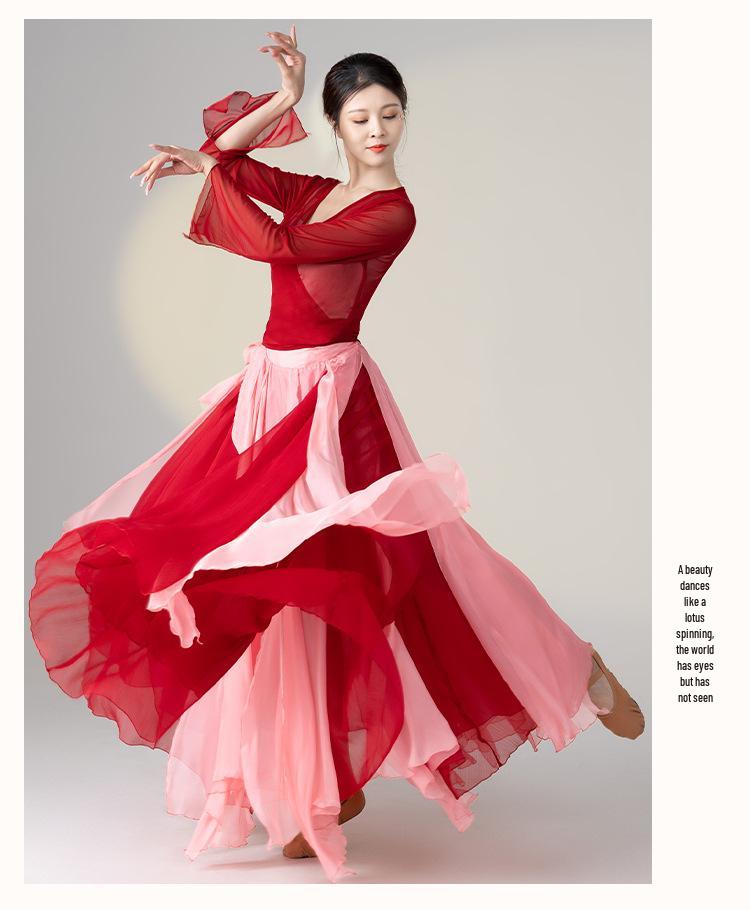 Women's 720-Degree Double-Layer Flow Skirt Chinese Dance Costume for Stage Performance