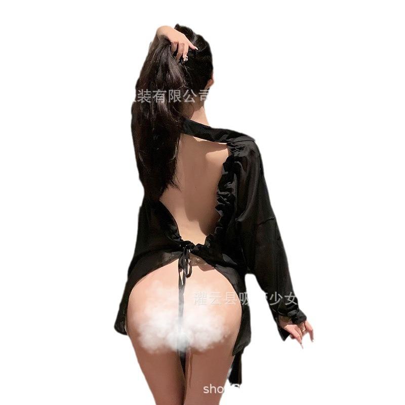 Sexy underwear sexy leaking back boyfriend shirt long sleeve straps beautiful back chiffon shirt home