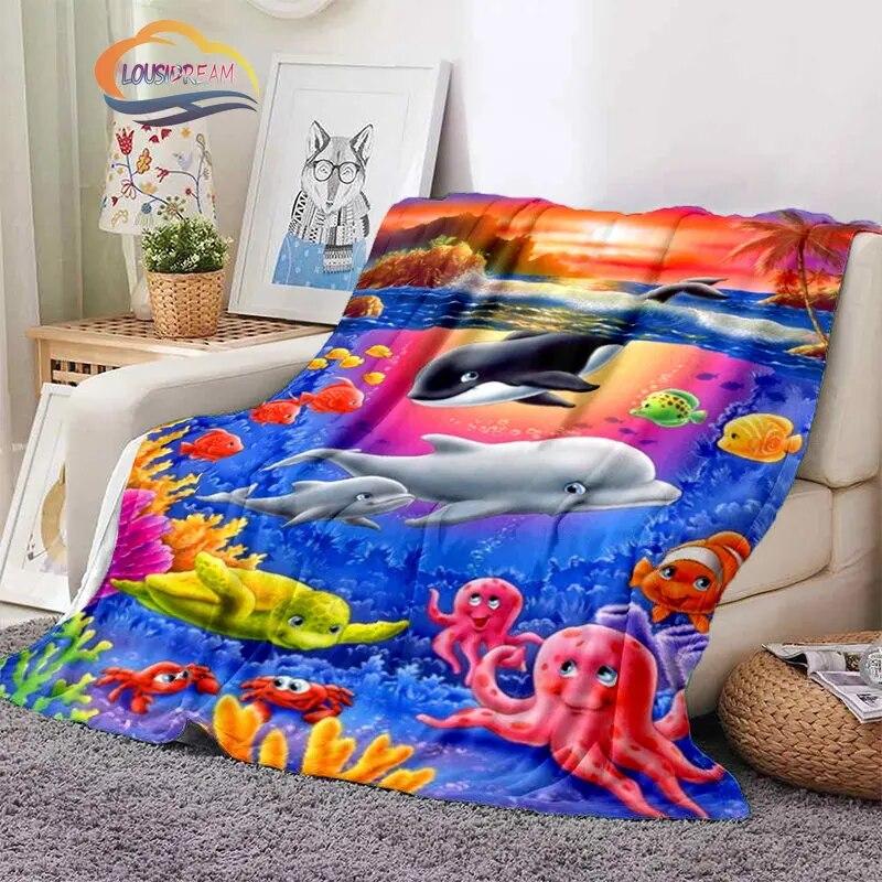 Sea Animal World Series Blanket Cute Oceanic Dolphins Super Soft Delphinids Pattern Sofa Bed Children's