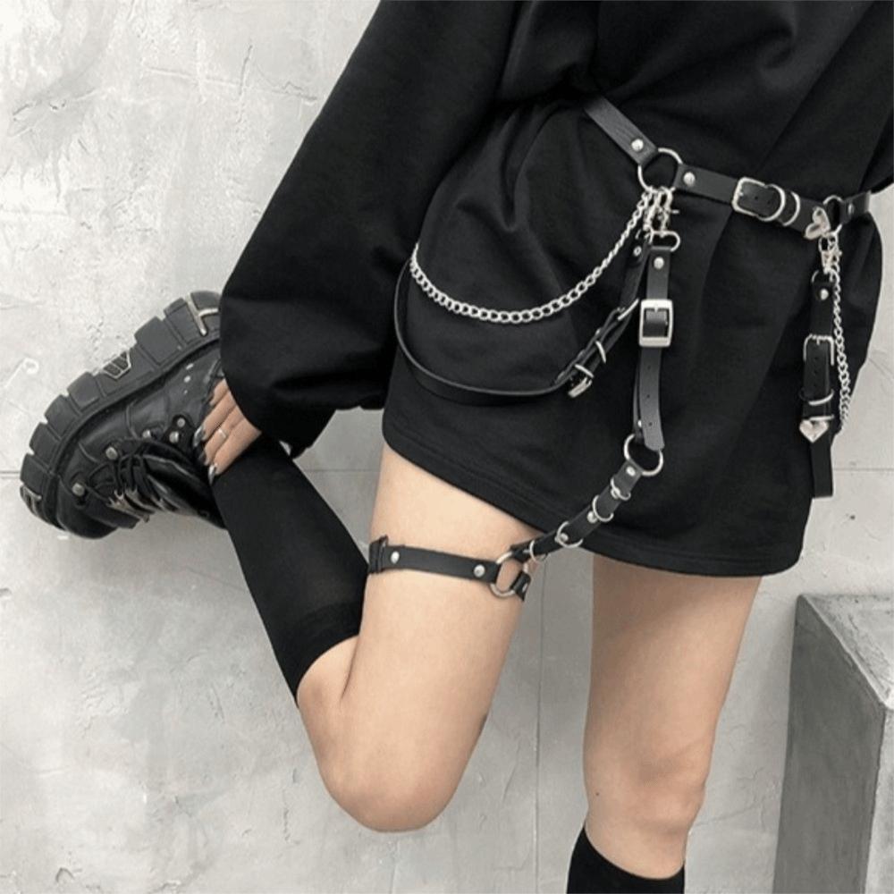 Hip Hop Skirt Belt Metal JK Leg Loop Personality Waist Chain  Girls