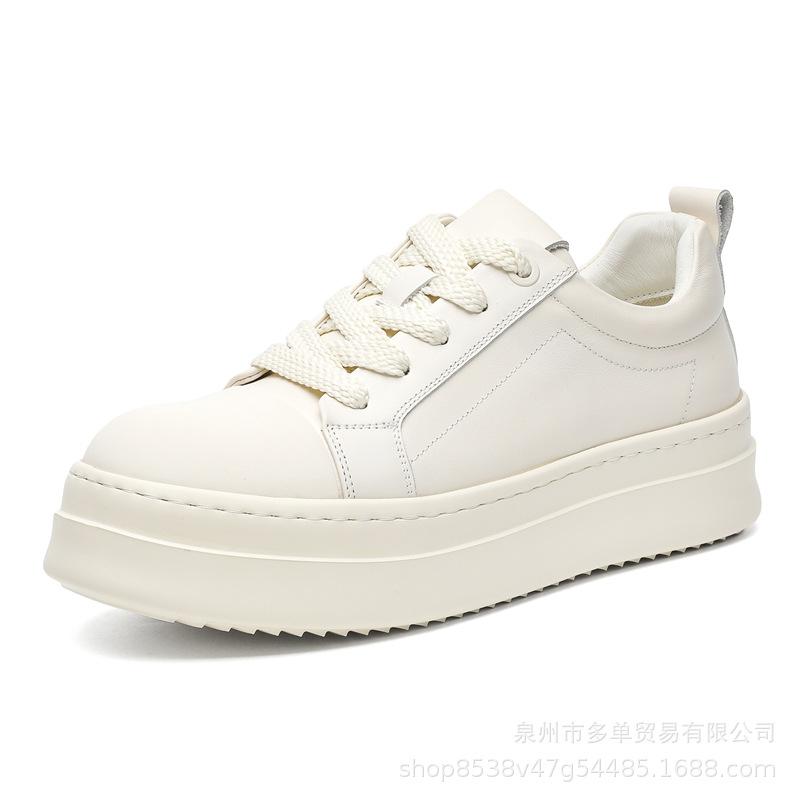 American thick-soled niche black and white high-end muffin shoes, light and comfortable leather board shoes