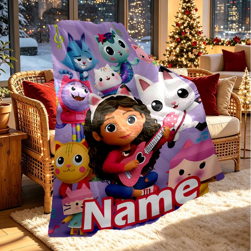 Custom Name Personalized Gabby's Dollhouse Print Blanket, Home Decor, Bedroom, Sofa, Camping, Couch, Gifts for Birthday Christmas