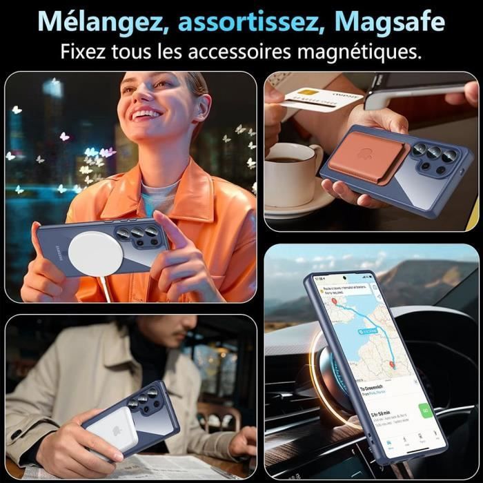 Coque + 2 Verres Trempés pour Samsung Galaxy S25 Ultra, Protection avec Anneau Magnétique, Antichoc Bleu Marine