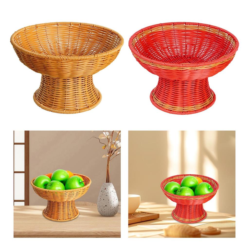 Footed Fruit Bowl Imitation Rattan Woven Bread Basket Decorative Circular Tray for Table Decoration & Accessories Home Decor