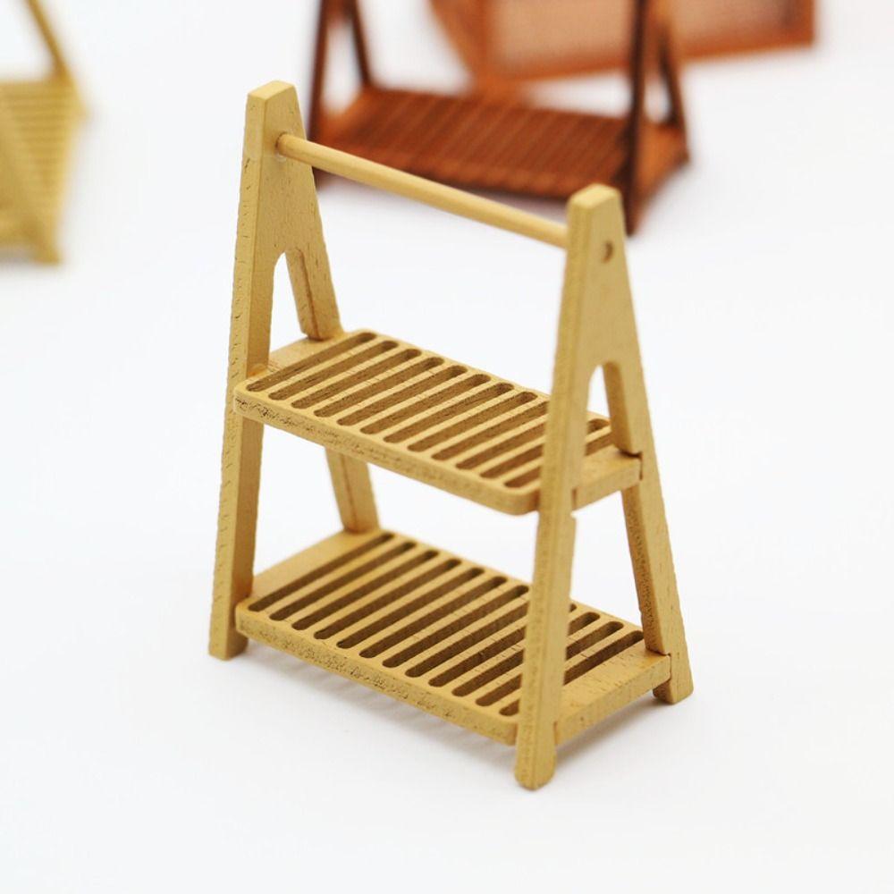 

43*24*57mm Dollhouse Miniature Double Layer Flower Stand New Wooden Shelf Dollhouse Decoration хакі