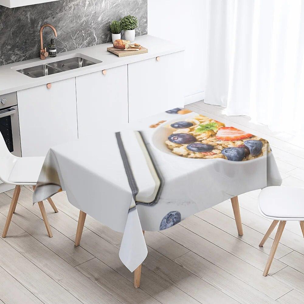 Food Print Tablecloth Stain Resistant Waterproof Rectangular  Kitchen Restaurant Table Decoration Home Decor