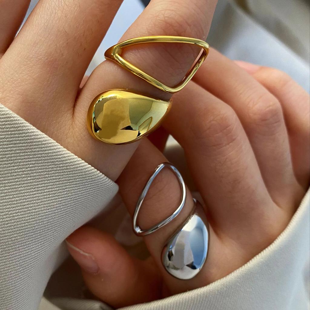 CARLIDANA Jewelry Water Drop Stainless Steel Open Ring Plated 14K Gold Color for Women's Personalized Exaggerated Ring Wholesale