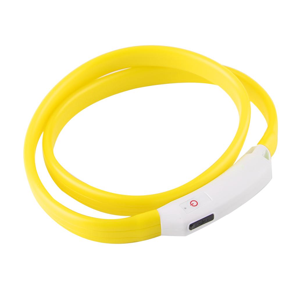 Pet Dog Collar Silicone Soft USB Rechargeable Light Flashing Puppy Night Safety Collars(Yellow)