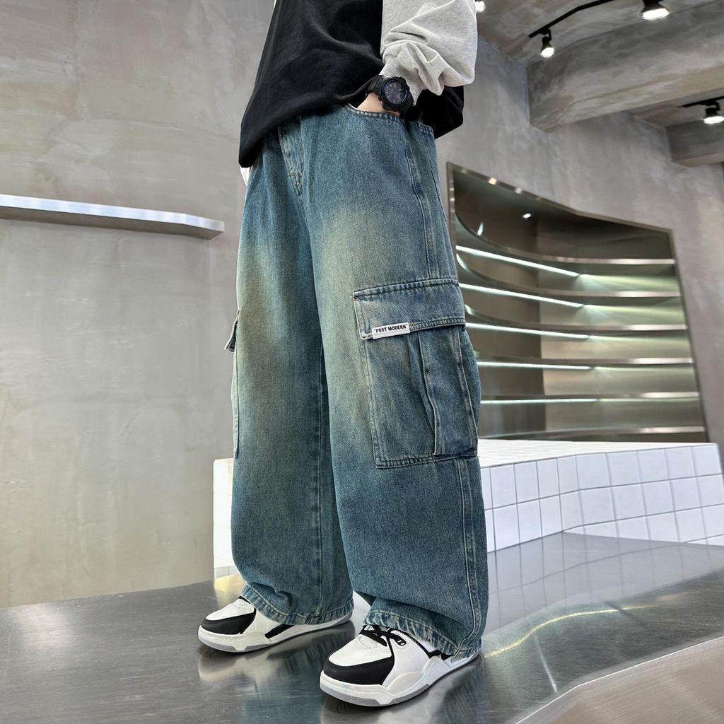 Boys' Soft Denim Jeans - Spring & Autumn 2025 Korean Style Straight-Leg Trendy Loose-Fit Workwear Pants