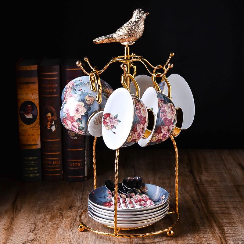 Gold-Painted Bone China Coffee Cup And Saucer Set British Ceramic Flower Tea Cup Afternoon Tea Set Black Tea Cup Flower Teapot