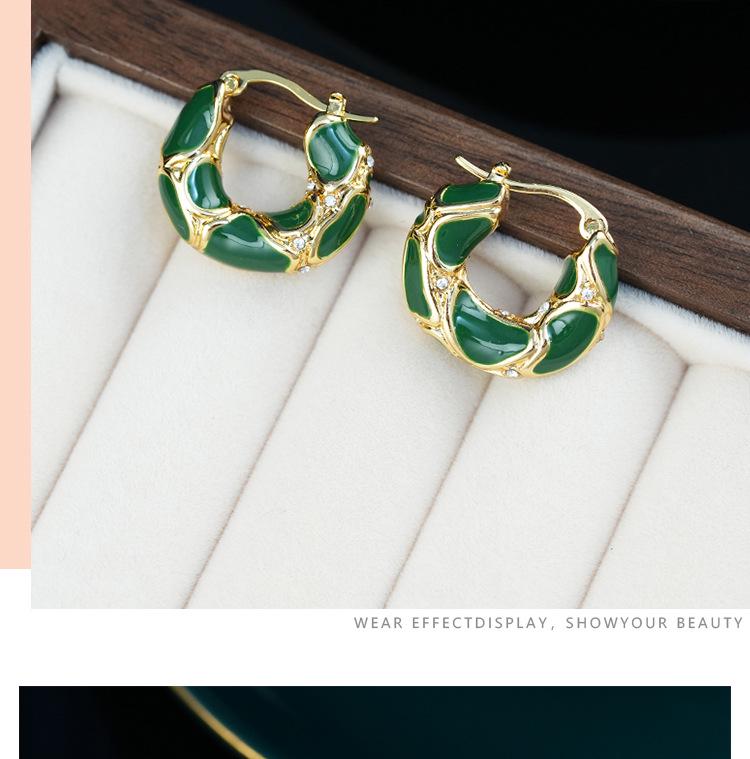 French Enamel Hoop Earrings - Women's Luxury Retro Circle Drip Oil Fashion Jewelry