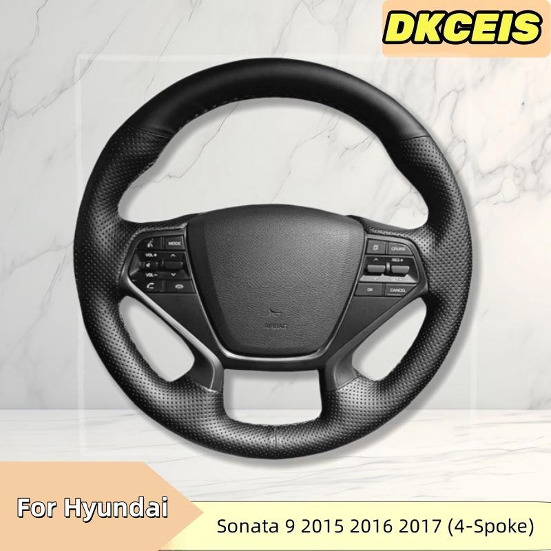 

Чехол на руль автомобиля из искусственной кожи, дышащий, черный, для Hyundai Sonata 9 2015-2017 (4-спицевый) Оплетка на руль 3 Colors Thread