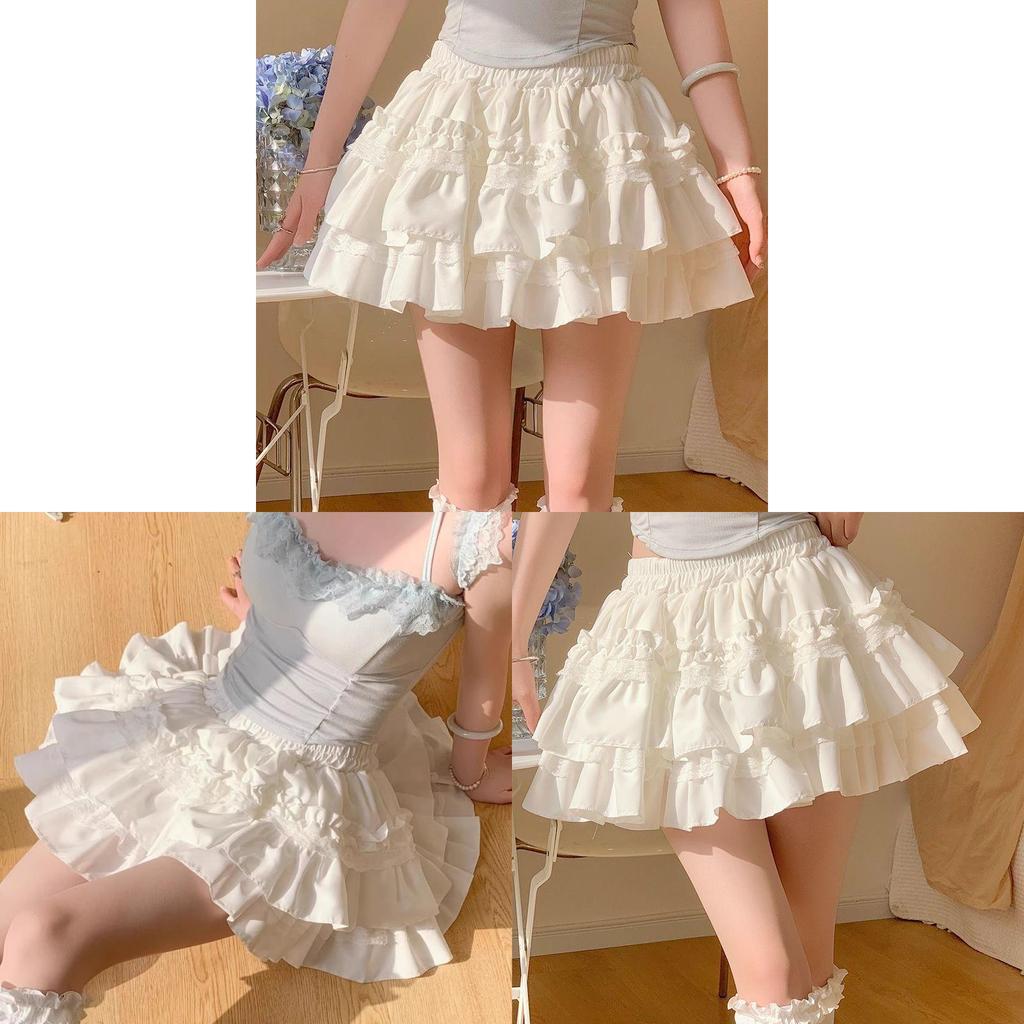 Princess Style White Lace Bubble Skirt With High Waist For Women Spring 2025