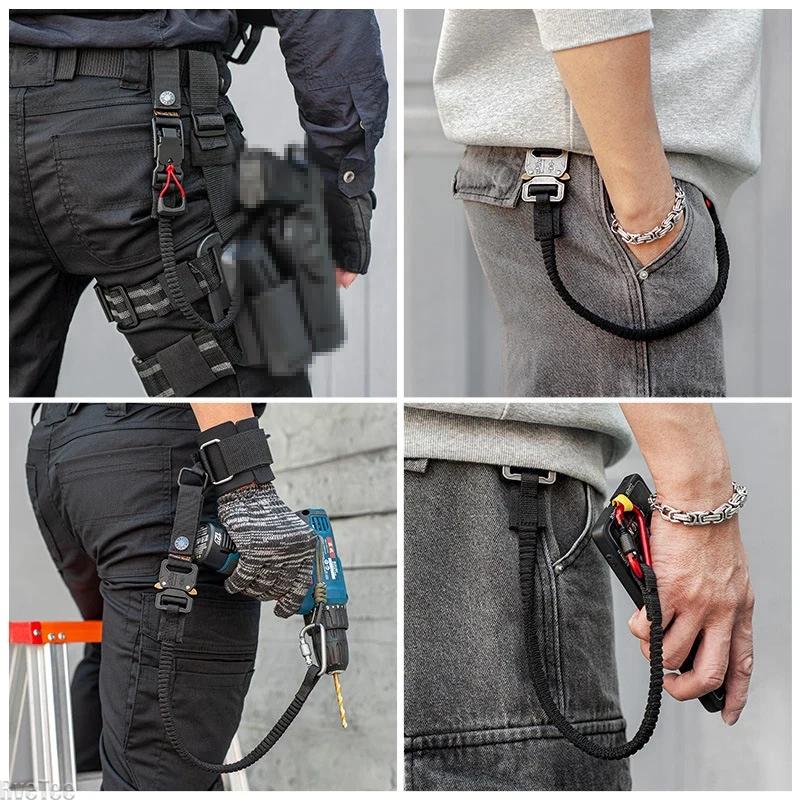 Tactical Elastic Anti-Loss Tool Rope with Carabiner for Aerial Work Electric Drill Hammer Outdoor Gear Cool Man Gift