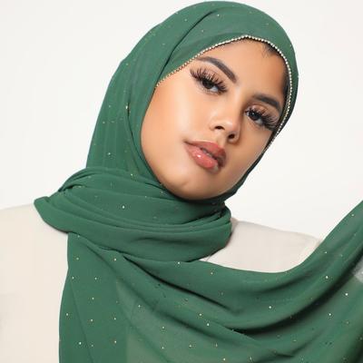 Diamant Chiffon Hijabs Schals Damen Muslimische Schals Strass-Kopftuch Wickeltücher Turban Islamische Kleidung Einfarbiges Bandana Bufandas