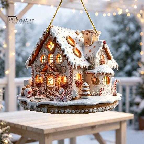 Santa Claus Carousel Pendants Christmas Carousel/Snow Cottage Hanging Ornament, Double-Sided Double Sided Printed Acrylic Charms Pendant for