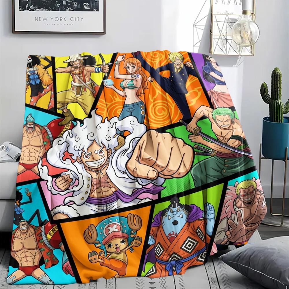 One Piece Luffy Flannel Blanket Comfortable Warm Style Print for Sofa Bed Chair Picnic Home Travel.-TING