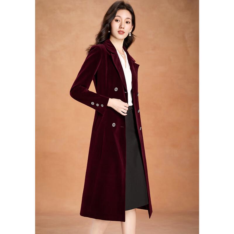 Kebeier Women's Velvet Double-Breasted Wool Blend Coat