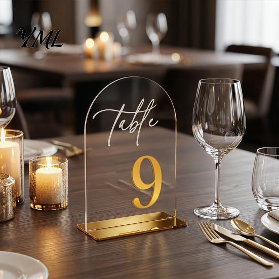 Clear Table Place Cards Arch Wedding Numbers, 1-10 with Stands, Acrylic Settings Signs for Receptions, Parties, Anniversaries, Events Banquet Displays