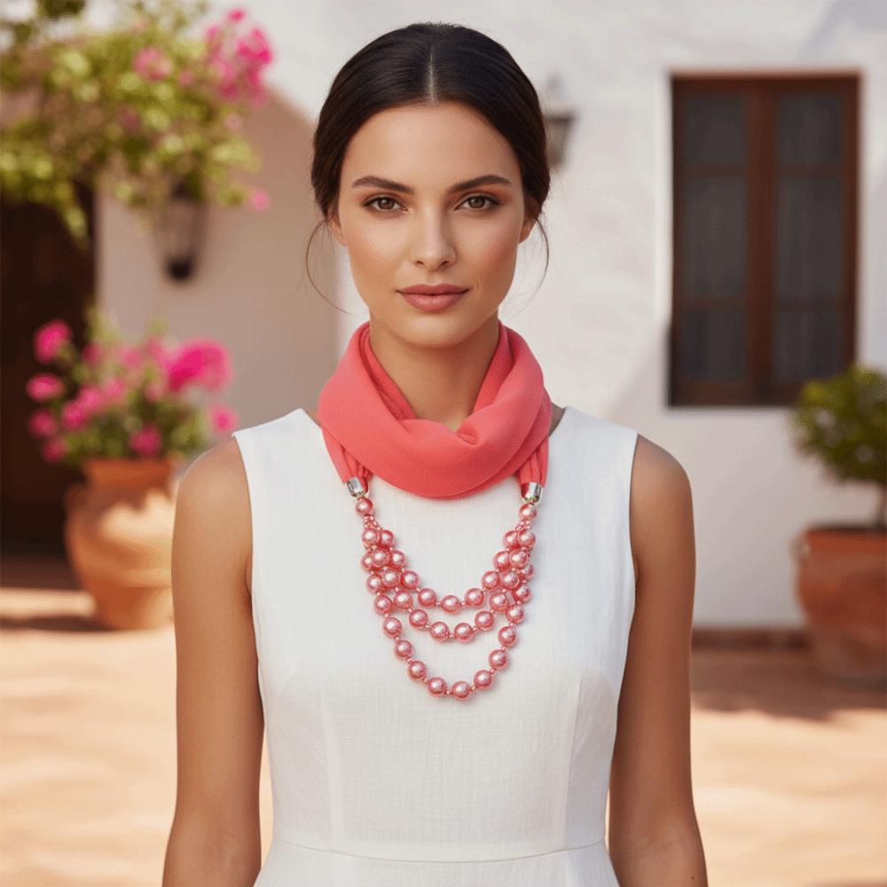Layered Scarf Necklace Jewelry Two-in-one Chiffon Head Wrap Pearl Pendant Hijab Performance
