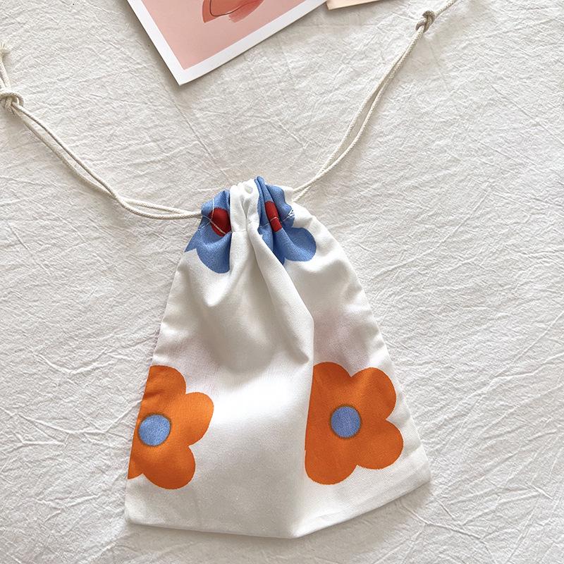 Floral Mini Cotton Drawstring Pouch for Jewelry, Cosmetics, & Lipstick - Dustproof & Cute