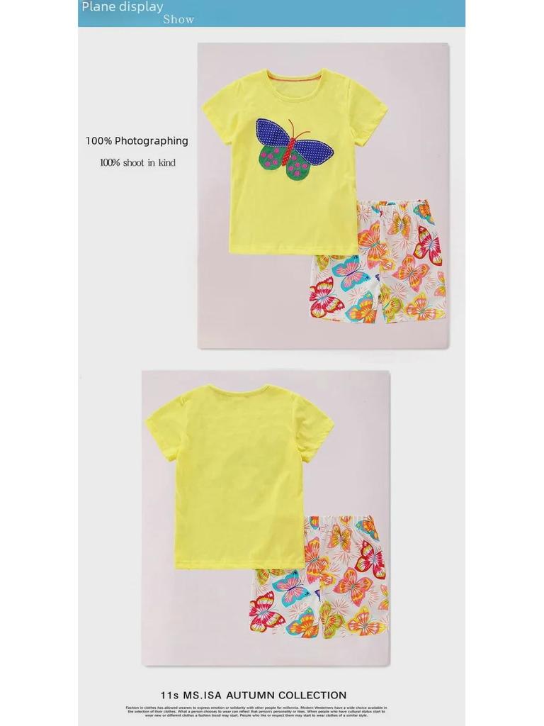 Cotton Girls' Summer Short-Sleeve Two-Piece Suit