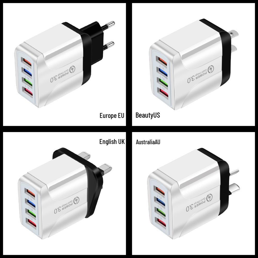 Colorful 4-Port USB Travel Charger 5V/2.4A Fast Charging, New Australian Standard Model