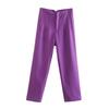 Women Solid Color High Waist Pockets Buttons Office Lady Orange Suit Pants Trousers