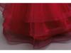 Girls' Red Embroidered Long Evening Dress - Christmas Princess & Performance Outfit