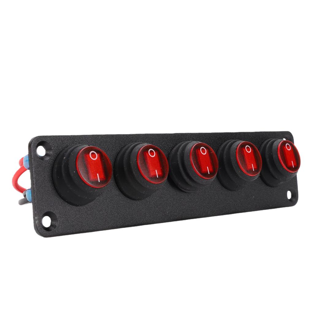 5 Gang Round Switch Panel with LED Water Proof Controlled Circuit Marine Switch Panel Red