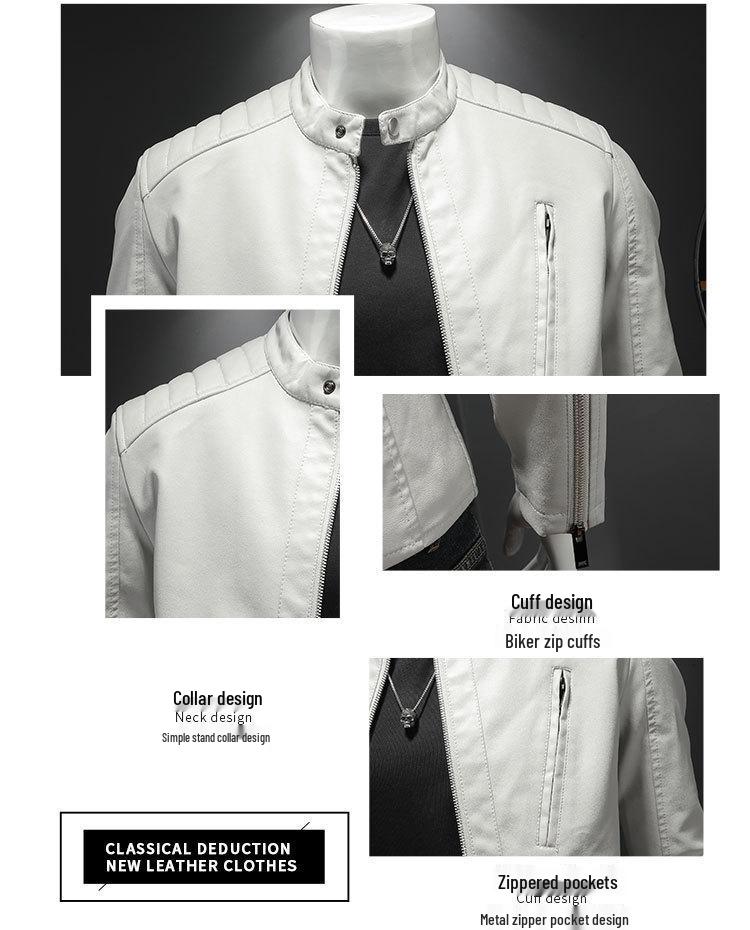 2024 Slim-Fit Plus Size Men's Stand Collar Leather Jacket - Trendy Autumn Motorcycle Coat