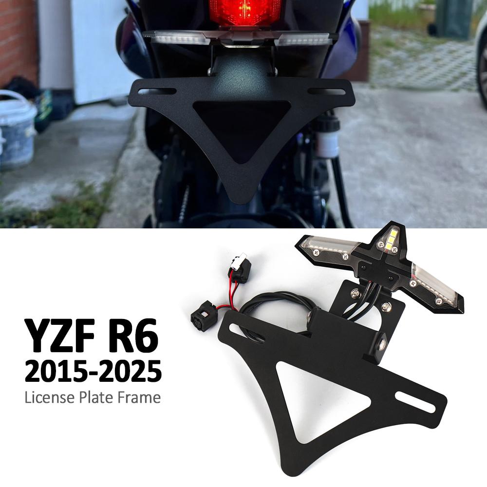 YZF R6 License Plate Holder LED Light For YAMAHA YZF-R6 2015-2025 YZFR6 Motorcycle Tail Frame Bracket Rear Fender Eliminator