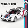 1/18 Porsche 918 Spyder Martini Alloy Sports Car Model Diecasts Metal Toy Racing Car Vehicles Model Simulation Sound and Light Kids Gift