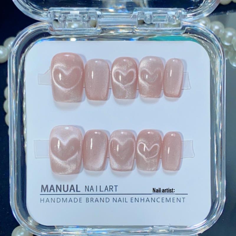 Handmade Love Gradient Cat Eye Manicure: High-End Wearable False Nail Patches