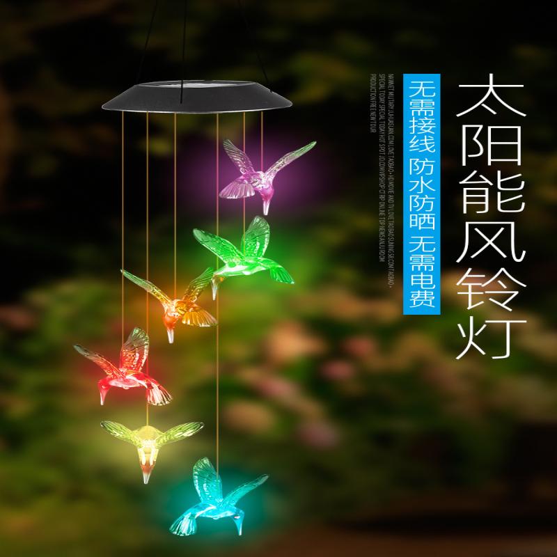 Μπλε Κουδούνια του Ανέμου Παραγωγή Ηλιακής Ενέργειας Για Αυλή Εξωτερική Διακόσμηση Κρεμαστό Κουδούνι του Ανέμου Ηλιακό Κουδούνι του Ανέμου με Κολίβριο