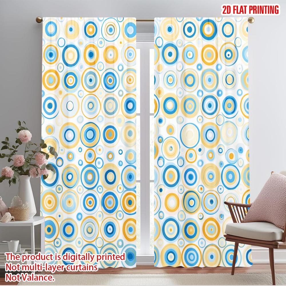 2pcs,2D Plane Printing Popular Curtains Colorful Concentric Circles Polyester Fabric (without Rod) Room Decor Ldeal for Room,