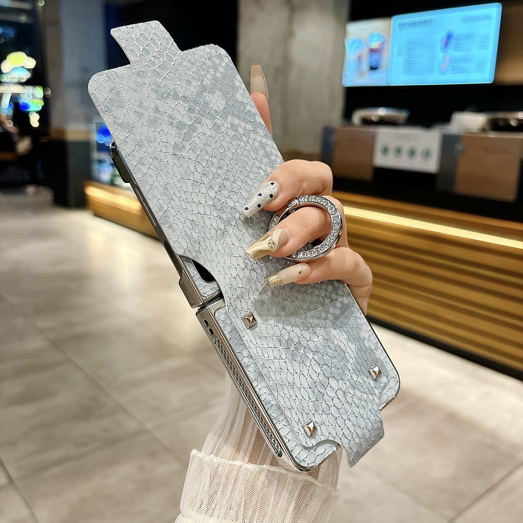 Держатель для кольца Блестящий стразы Блестки Шарнирный чехол для телефона Для Samsung Galaxy Z Flip 7 FE 6 5 4 3 5G Тонкий Блестящий Защитный чехол Galaxy Z Flip7 синий