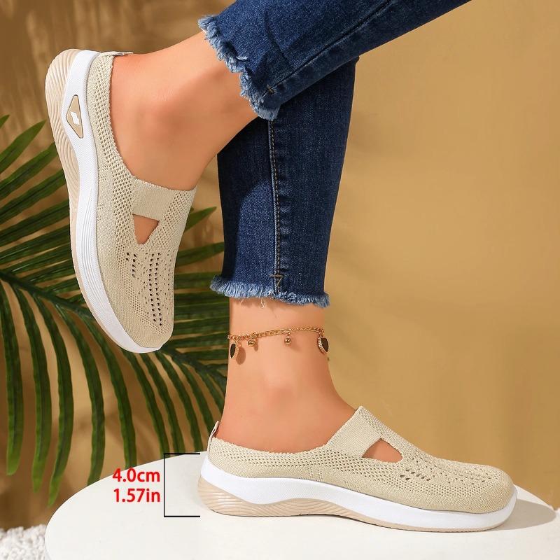 Women's Breathable Knit Slip-On Sneakers Lightweight Half Slipper, Comfortable Walking Shoes for All-Season Casual Outdoor Women's Summer Shoes