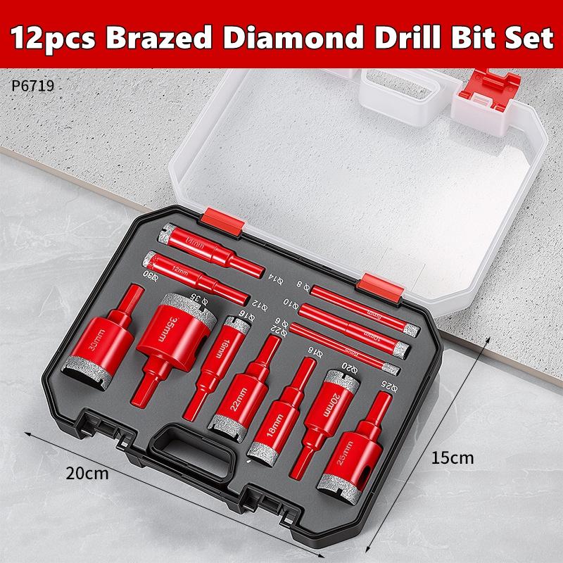 6-35mm Hole Saw Kit with Hand Tools, Granite, Tile, Ceramic12pcs Diamond Drill Bit Set for Glass, Marble & Stone
