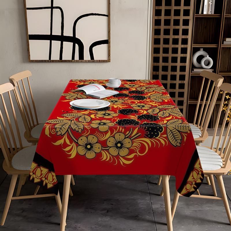 Khokhloma Rectangle Table Cloth for Table Decor Party Waterproof Machine Washable Reusable Tablecloth for Table Dining Room