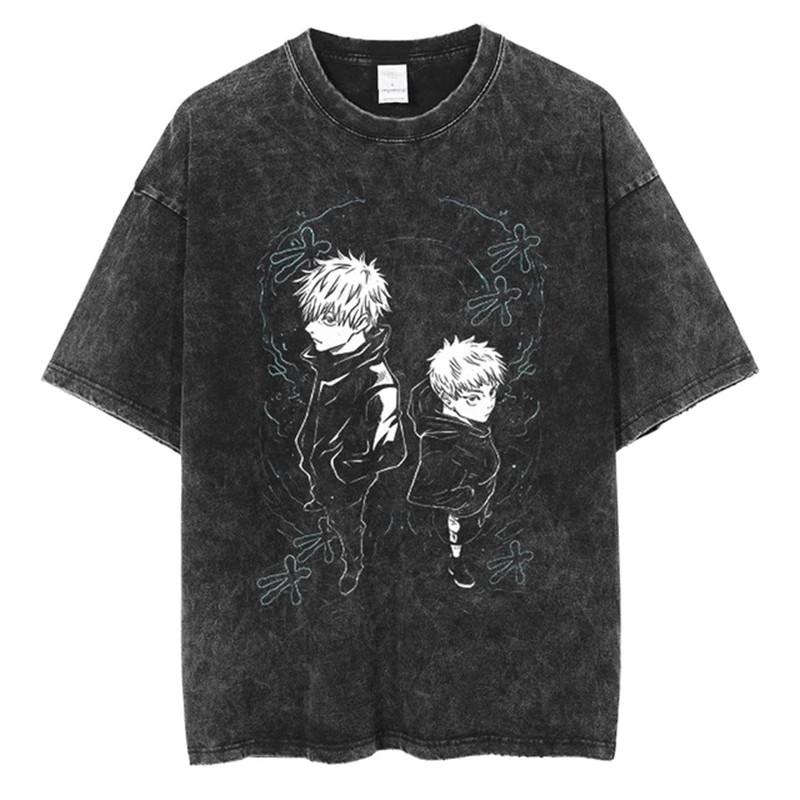 VINTAGE Washed T-shirt Jujutsu Kaisen Satoru Gojo Fashion Short Sleeves Tee #C S разноцветный