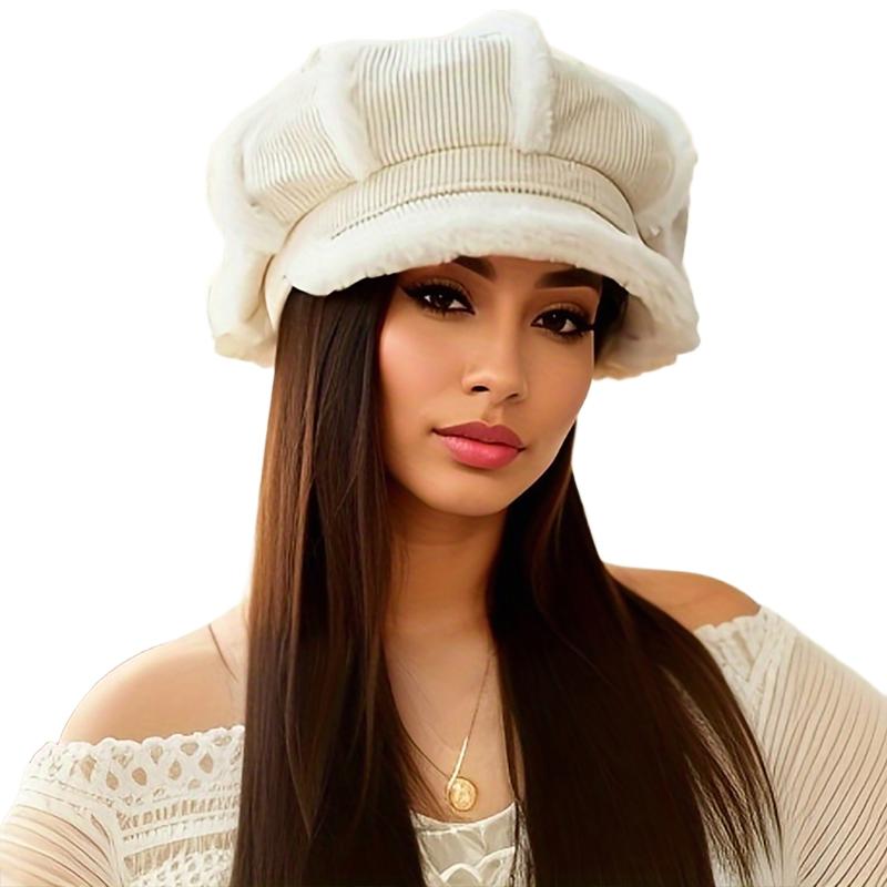 1PC Plush-Lined Gift Corduroy Material Versatile Beret Exquisite Thickened Design Warmth Accessories Elegant 56-58cm