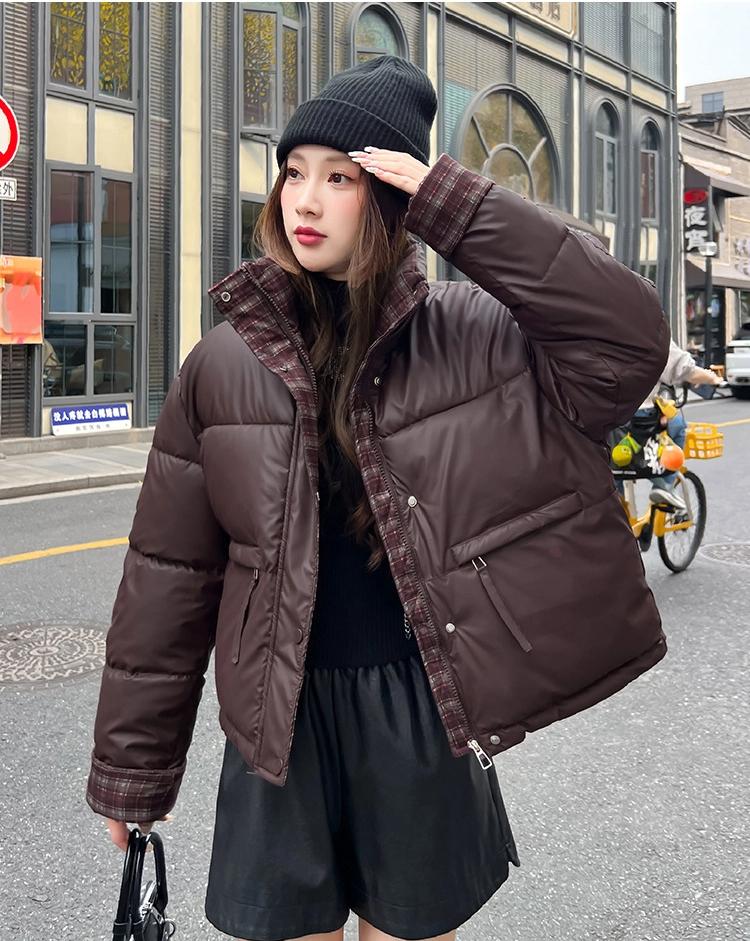 Vertical Collar Plaid Contrast Cotton Warm Short Thickened Jacket