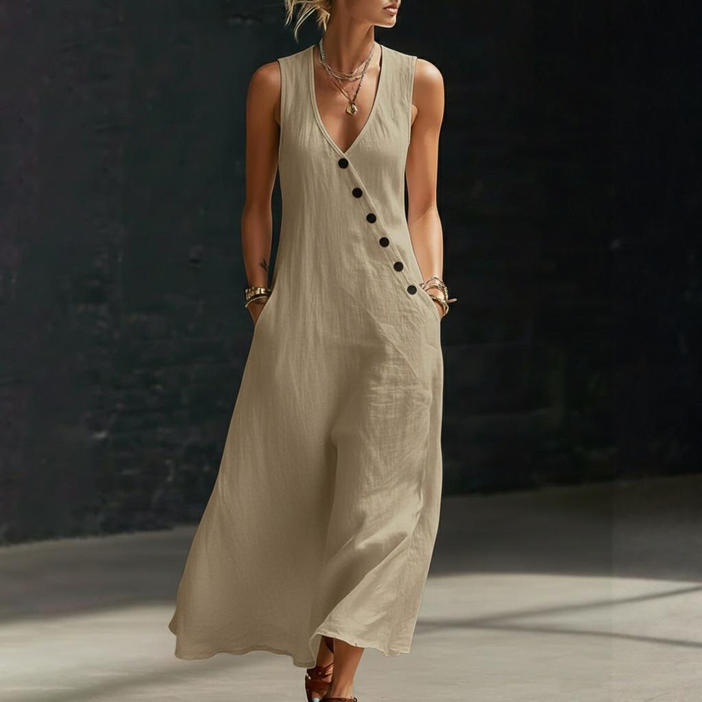 Women's Dress Mid-length Casual Flowy Dresses V-neck Vocation Boho Beach Dress